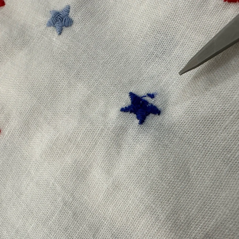 Crown & Ivy Embroidered Star Blouse Patriotic Red White Blue Linen Blend Top S - Picture 12 of 13